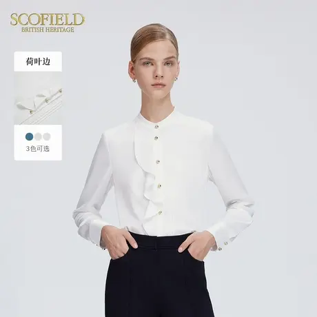 Scofield女装复古婉约宫廷荷叶边衬衫优雅通勤圆领衬衣秋季上衣商品大图
