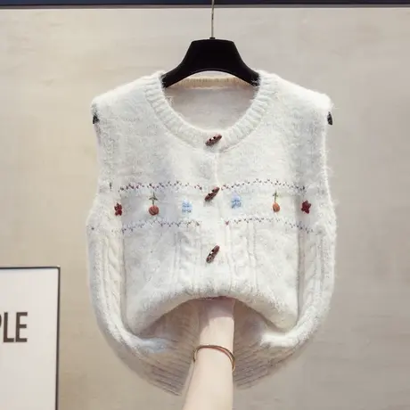 手工绣花开衫圆领针织马甲背心女2025春秋新款外穿马夹毛衣坎肩潮商品大图