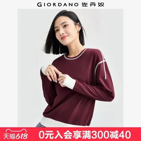 佐丹奴卫衣女新款纯棉宽松休闲上衣撞色明线圆领套头衫女13324729商品大图