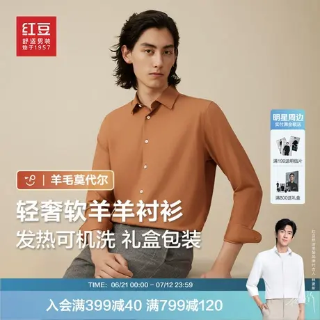 【礼盒装】红豆莫代尔长袖衬衫男25春高级感弹力羊毛衬衣男款商品大图