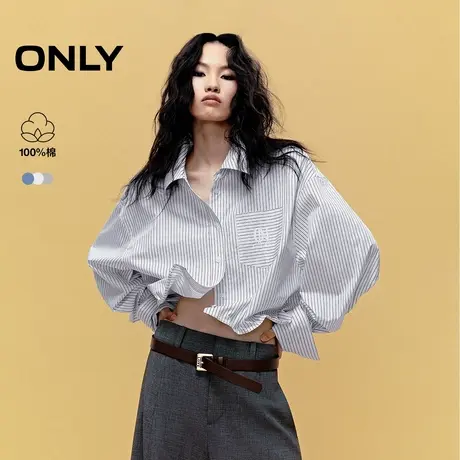ONLY2025夏季新款酷感利落有型翻领落肩纽扣短款显瘦长袖衬衫女商品大图
