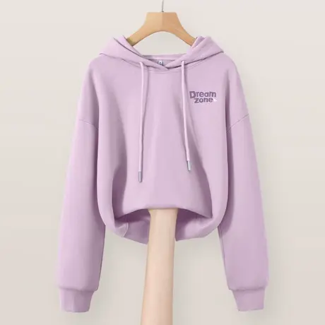 回力紫色卫衣外套女连帽2025新款秋季薄款宽松小个子短款套头上衣商品大图