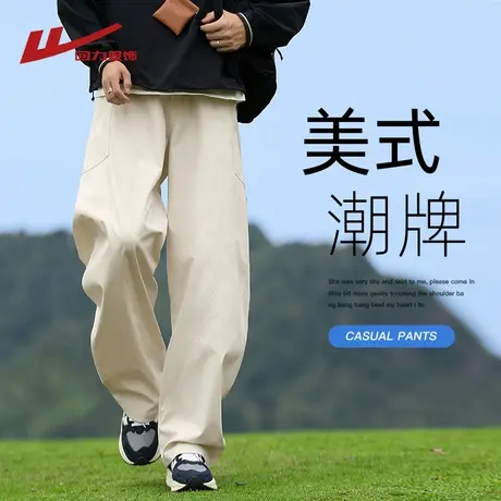 回力美式弯刀裤男士秋冬季2024新款直筒工装裤子男生宽松休闲长裤商品大图