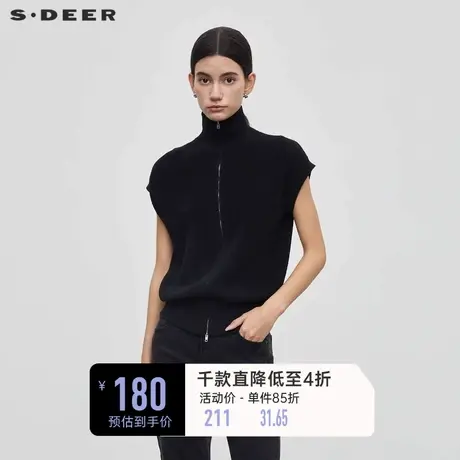 sdeer圣迪奥女装罗纹高领短袖开衫针织衫S23463503🏒商品大图