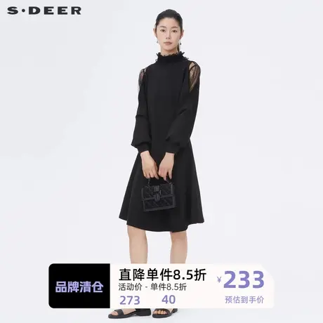 S·�R圣迪奥女装时尚系带网纱拼接宽松连衣裙S221Z1276商品大图