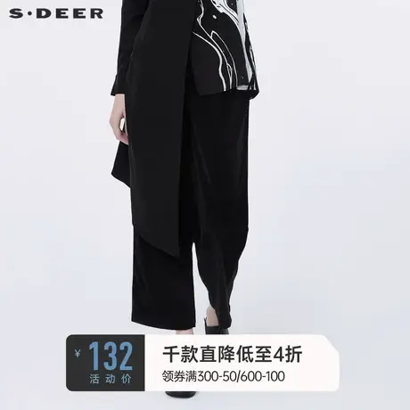 sdeer圣迪奥秋女装复古做旧插袋灯芯绒阔腿休闲长裤S20380828🍬商品大图