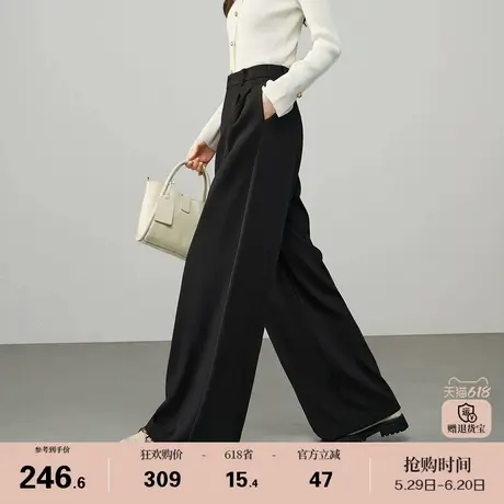 娅丽达黑色松弛垂感阔腿裤2025新款春季裤子直筒休闲裤宽松拖地裤图片