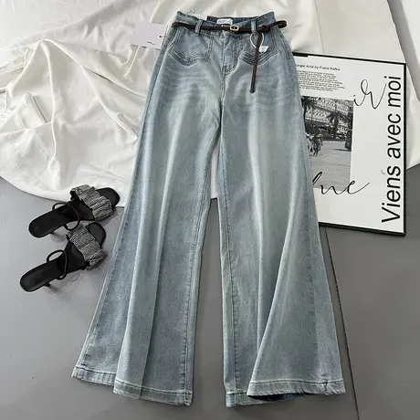 2025夏季新款弹力高腰牛仔裤女韩系时尚百搭宽松阔腿长裤拖地裤子商品大图