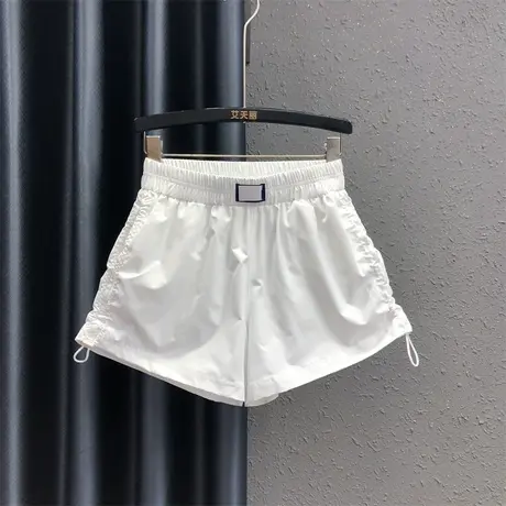 韩版休闲短裤女2025夏季新款白色松紧腰设计感时尚百搭a字阔腿裤图片