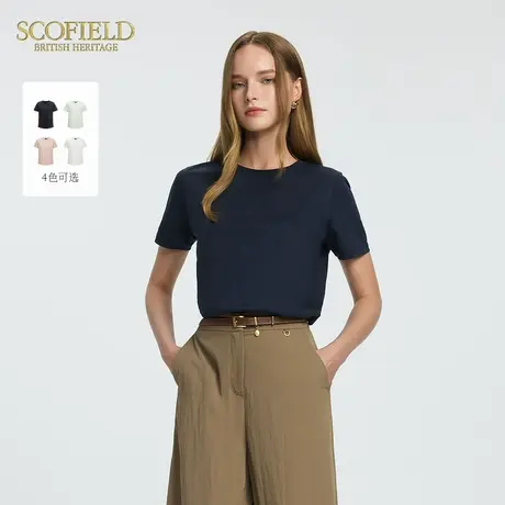 Scofield女装简约基础款短袖T恤正肩含桑蚕丝2025夏季新品图片