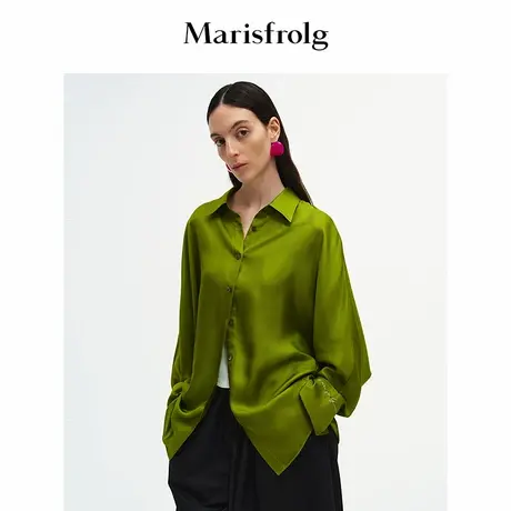 Marisfrolg玛丝菲尔2025秋新款真丝缎面宽松蝙蝠袖廓形气质衬衫图片
