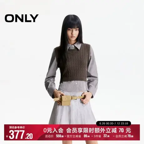 ONLY2025秋季新款学院风针织马甲假两件设计翻领修身长袖衬衫女商品大图