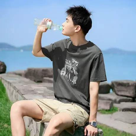 唐狮夏季新款男短袖T恤美式图案圆领上衣半袖宽松内搭潮打底t商品大图