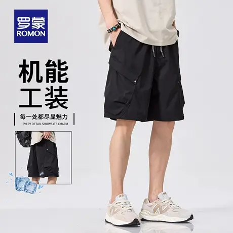 罗蒙黑色夏季工装短裤男冰丝速干运动中裤宽松薄款户外五分裤N1Z图片