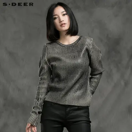 s.deer圣迪奥女装2018冬装酷感烫印条纹花样针织衫毛衣S15483542图片