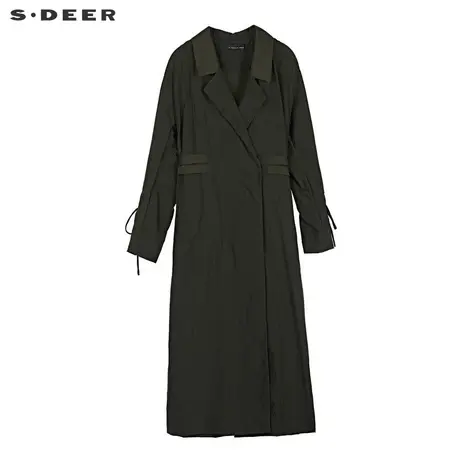 sdeer圣迪奥2019秋休闲高腰绑带设计H型长款纯色风衣S19161803图片