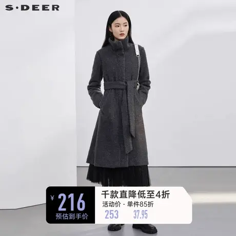 sdeer圣迪奥女装外套秋冬立领收腰仿羊羔绒长款大衣S223Z1856图片