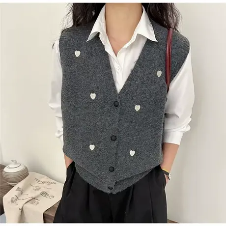 2025超火春装新款灰色开衫针织女士马甲女时髦洋气叠穿小个子上衣商品大图