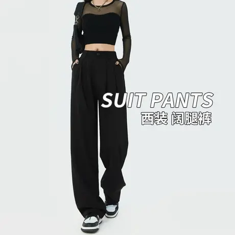 西装裤女春秋夏2024新款高腰垂感宽松直筒大码雅痞加厚休闲阔腿裤商品大图