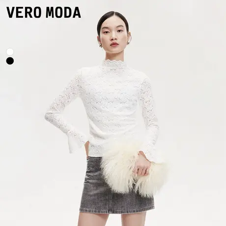 Vero Moda奥莱T恤女2025夏季新款微透蕾丝修身喇叭袖打底衫上衣商品大图
