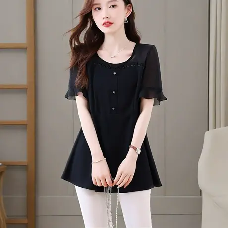 中长款胖MM短袖t恤女夏季新款高级感拼接宽松显瘦遮肚子洋气上衣商品大图