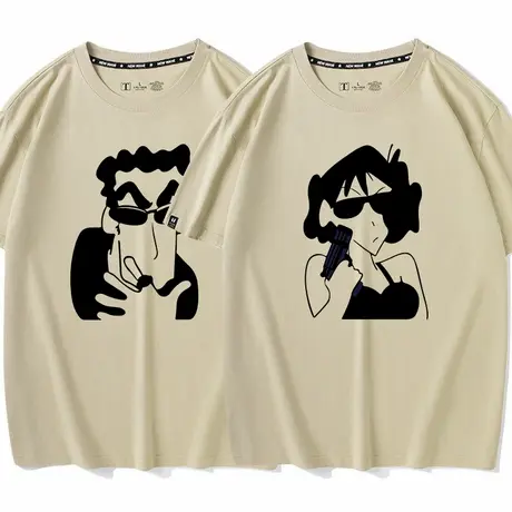 小新爸爸妈妈特别的网红情侣装t恤夏季套装高级感小众衣服短袖男商品大图