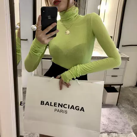 堆堆领打底衫高领紧身显瘦长袖t恤女上衣 糖果色万能百搭打底衫图片