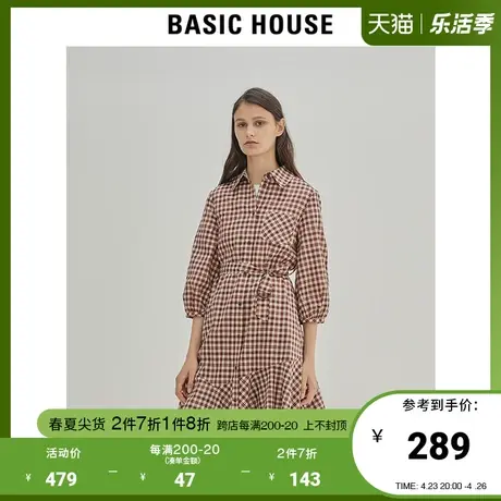 Basic House/百家好女装春秋韩版格子优雅时尚气质连衣裙HUOP528C商品大图