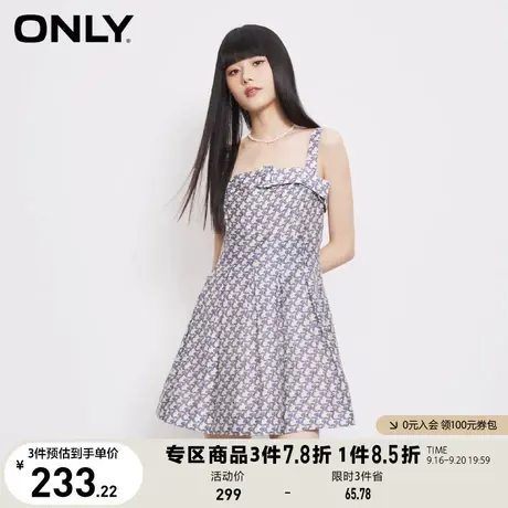 ONLY奥莱2023夏季新款时尚潮流满印收腰显瘦短款连衣裙图片