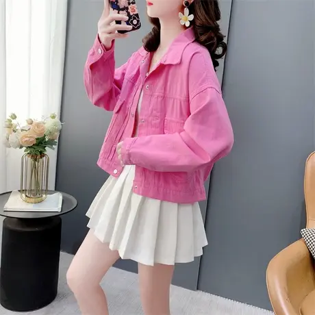 港味复古短款小个子牛仔外套女春季2024新款百搭长袖衬衫夹克上衣商品大图