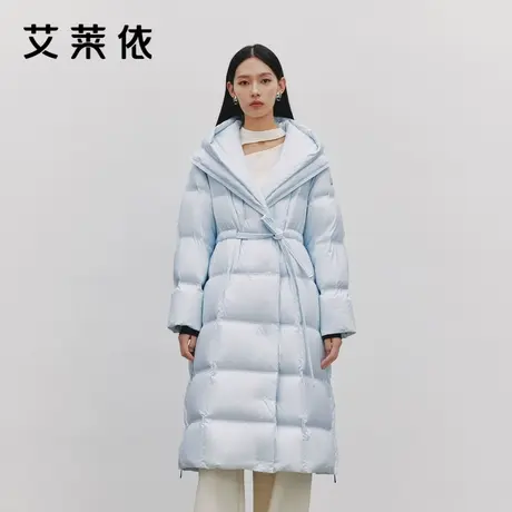 艾莱依致感鹅绒羽绒服女新款时尚连帽气质腰带收腰西装领高级外套商品大图