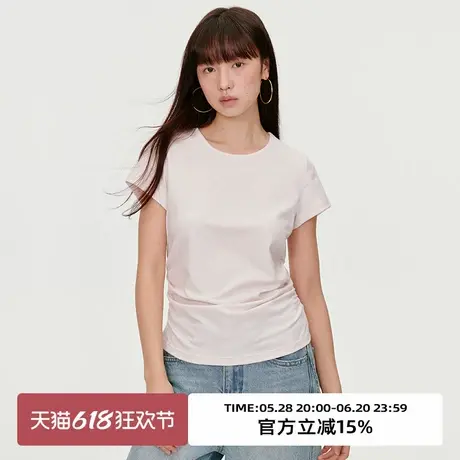 omont蛋挞家 莱赛尔收腰显瘦短袖T恤2025春圆领正肩修身打底上衣商品大图