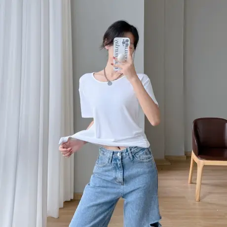 莫代尔宽松短袖T恤女2025新款夏季大圆领大码百搭冰丝面膜上衣潮图片