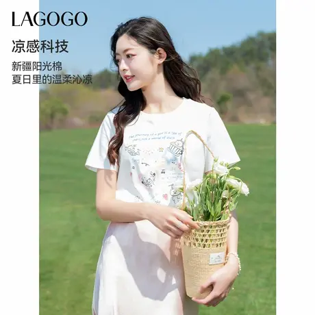 【凉感新疆棉】LAGOGO可爱涂鸦小熊白T恤女拉谷谷2025夏新款短袖商品大图