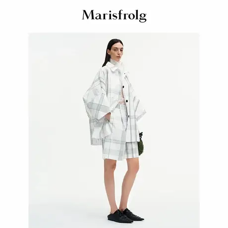 Marisfrolg玛丝菲尔2025秋新款松弛感格纹宽松A字休闲阔腿短裤图片