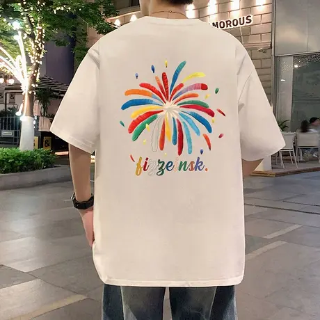 短袖T恤男夏季2025新款纯棉体恤宽松潮牌圆领半袖美式休闲上衣服商品大图