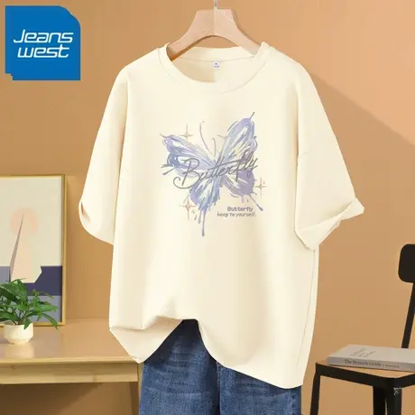 KV真维斯纯棉短袖T恤女2025新款设计感宽松圆领百搭小众半袖上衣商品大图