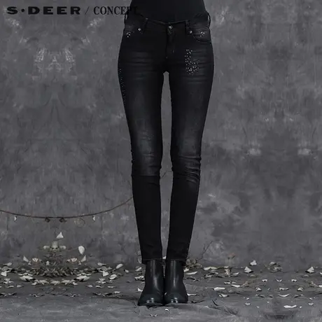 sdeer圣迪奥专柜正品女裤极简修身直筒小脚牛仔长裤S15480859图片