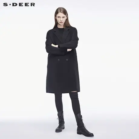 sdeer 圣迪奥简约流畅剪裁双排扣设计平驳领大衣S18481886图片
