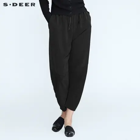 sdeer圣迪奥春秋装时尚松紧抽绳肌理褶皱直筒长裤S21180822图片