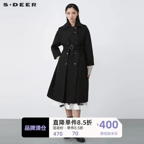 sdeer圣迪奥女装休闲翻领拼接收腰不规则毛呢大衣S21461826图片