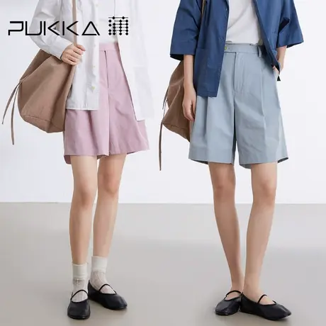蒲PUKKA 休闲显瘦短裤女夏季新款直筒高腰五分裤图片