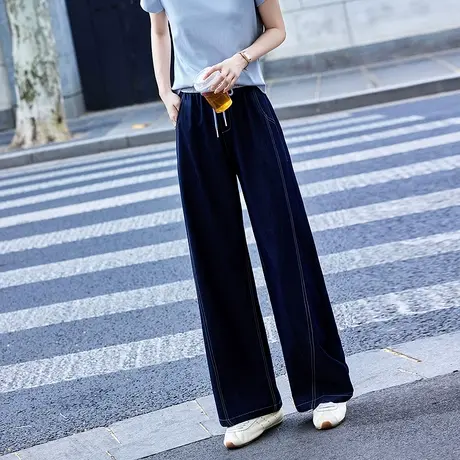 韩版休闲牛仔裤2025年夏季新款女休闲宽松百搭直筒阔腿通勤长裤图片