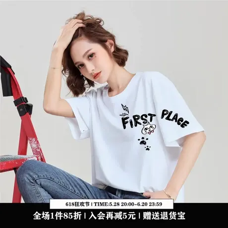 Ohlyah设计师原创卡通品牌韩版美式小猫印花大码学生短袖男女情侣图片