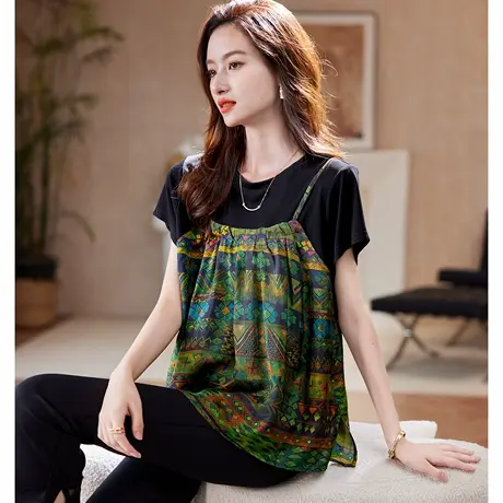 宝诗黎【新品价208元】假两件印花拼接雪纺衫JT1169图片