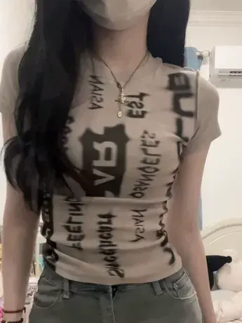 纯欲风短袖T恤女夏季新款紧身字母印花修身设计感辣妹风短款上衣商品大图
