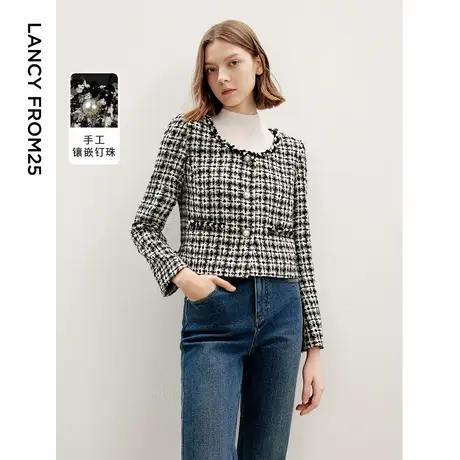 朗姿复古高级感法式时尚粗花呢小香风短外套上衣女2024年秋季新款商品大图