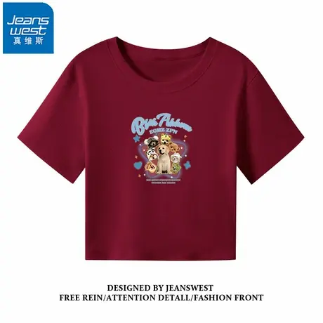 NR真维斯卡通印花美式复古短袖t恤女夏季新款修身短款甜辣小上衣商品大图