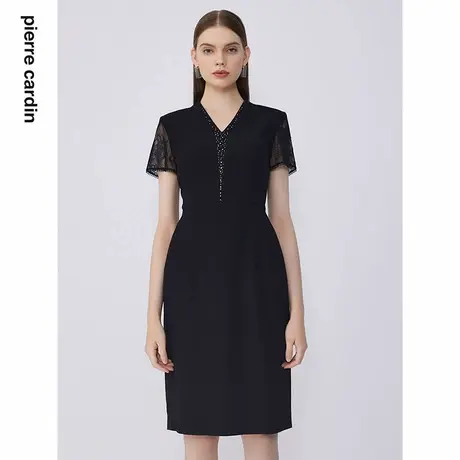 【皮尔卡丹女装】2024年新款醋酸银丝斜纹职业修身连衣裙图片