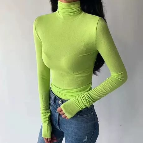 堆堆领打底衫2022韩国东大门秋季新款高领长袖薄款微透T恤女上衣图片